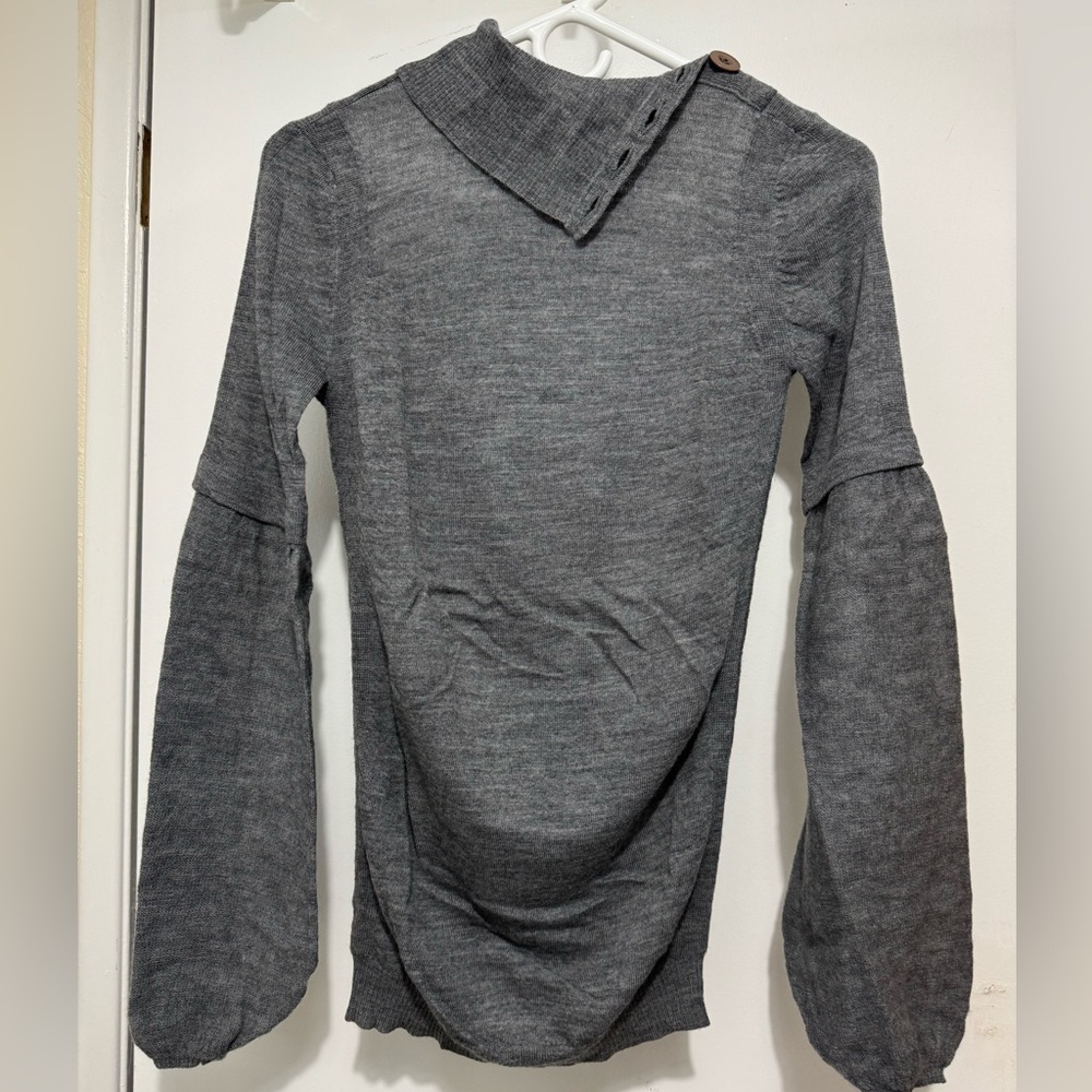 Marc by Marc Jacobs Wool Sweater with Button Neck and Balloon Sleeves Grey XS